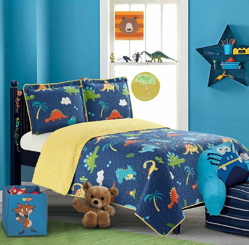 tropical style bedspreads with palm leaves and bright colors for a vacation - like vibeAll American Collection Navy-Yellow Dinosaur Printed Bedspread Set tropical style bedspreads with palm leaves and bright colors for a vacation - like vibeAll American Collection Navy-Yellow Dinosaur Printed Bedspread Set
