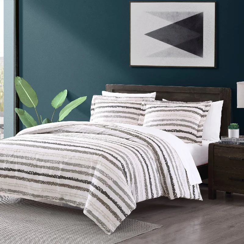 Down - filled comforters for supreme warmth and lightnessBrielle Home Porter Grey Striped Cotton Comforter Set