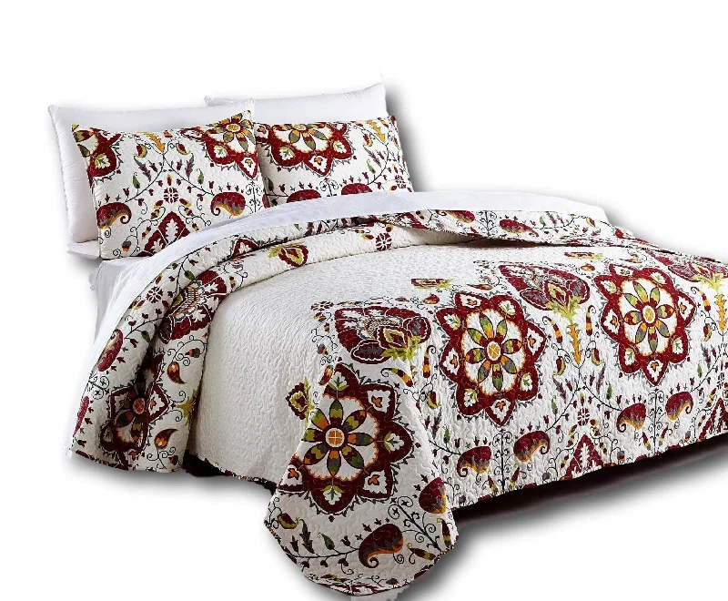art deco bedspreads with geometric patterns for a retro - inspired bedroomDaDa Bedding Casablanca Garden Mediterranean Floral Red & White Quilted Bedspread Set (HS-11130) art deco bedspreads with geometric patterns for a retro - inspired bedroomDaDa Bedding Casablanca Garden Mediterranean Floral Red & White Quilted Bedspread Set (HS-11130)