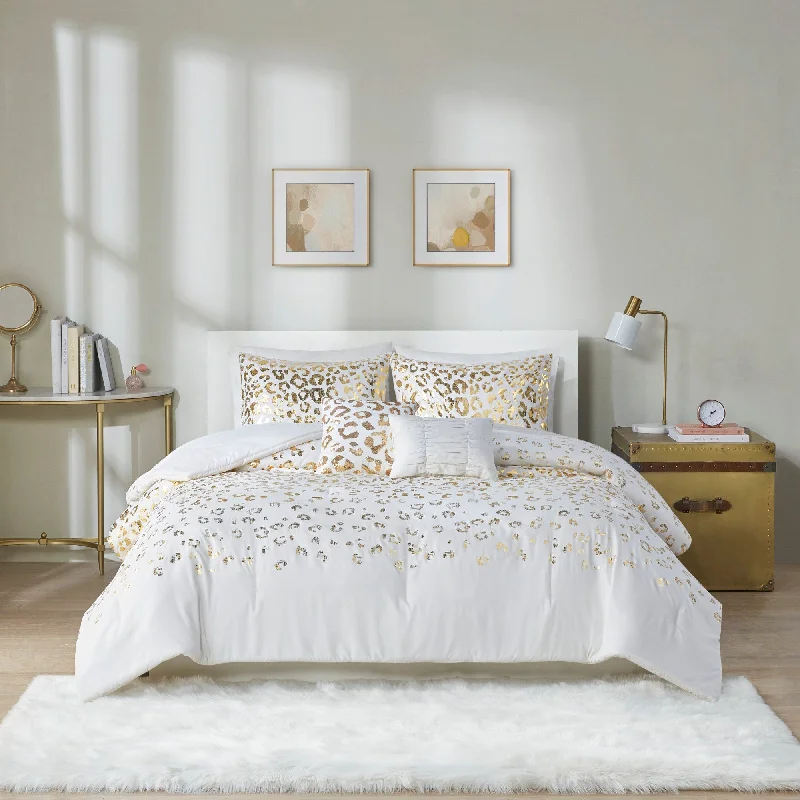 Goose down comforters known for their superior quality and insulationSerena Metallic Animal Printed Comforter Set by Intelligent Design