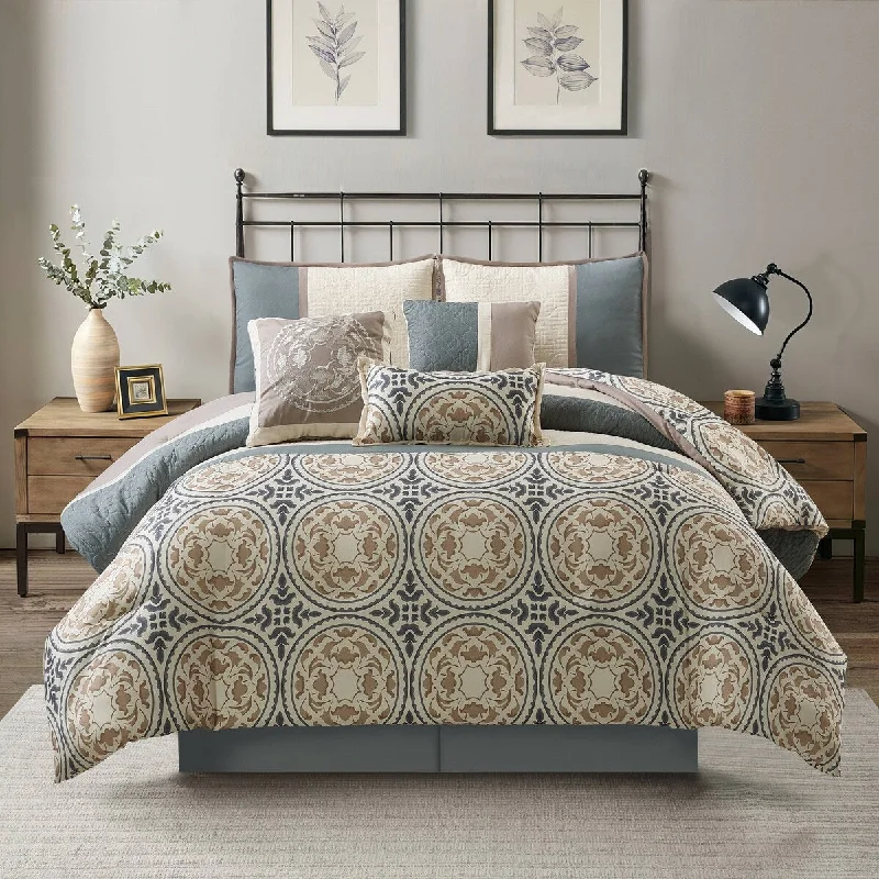 King - size comforters to fit large king - sized beds perfectlyNanshing Daffodil 7-Piece Medallion Print Comforter Set King - size comforters to fit large king - sized beds perfectlyNanshing Daffodil 7-Piece Medallion Print Comforter Set