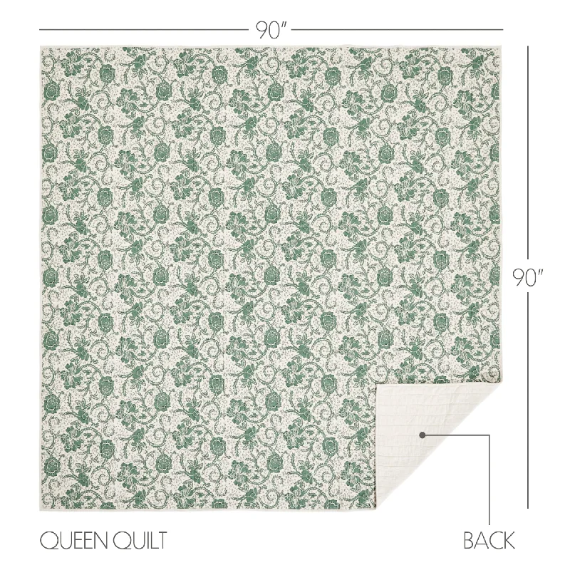 Bed skirts with a jacquard weave for a textured lookDorset Green Floral Queen Quilt 90Wx90L