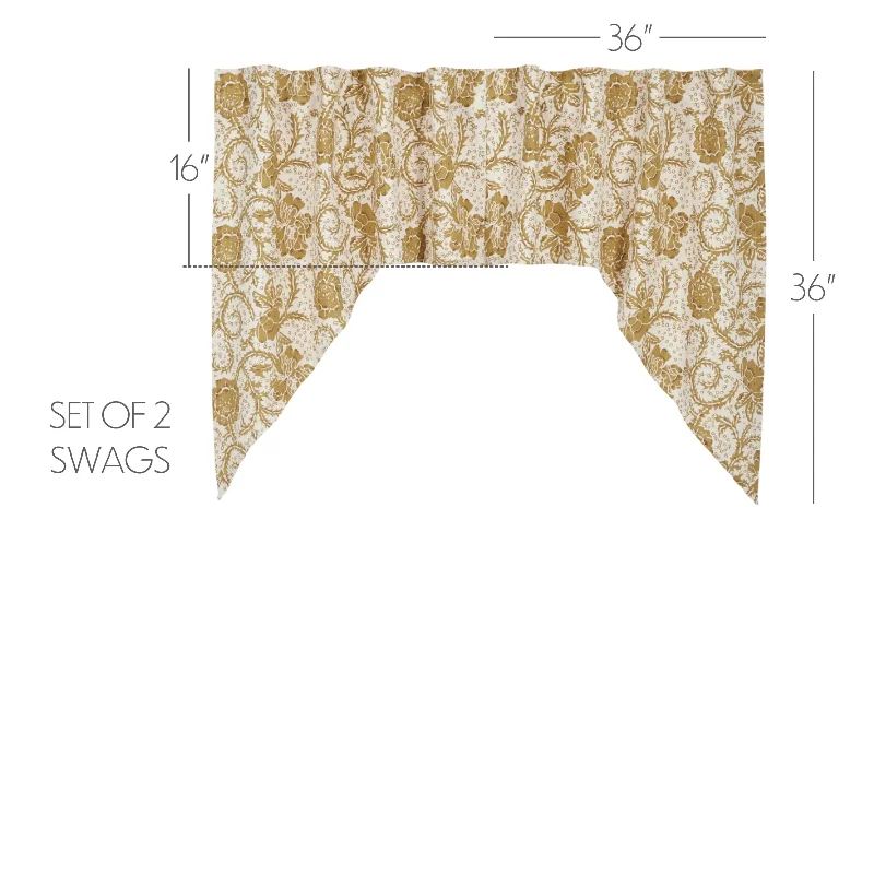 Bed skirts with a modern art - inspired printDorset Gold Floral Swag Set of 2 36x36x16 Bed skirts with a modern art - inspired printDorset Gold Floral Swag Set of 2 36x36x16