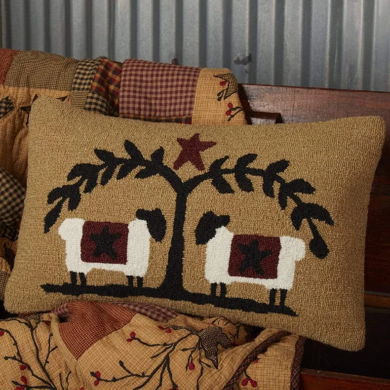 Adjustable Pillows for Customized ComfortHeritage Farms Sheep and Star Hooked Pillow