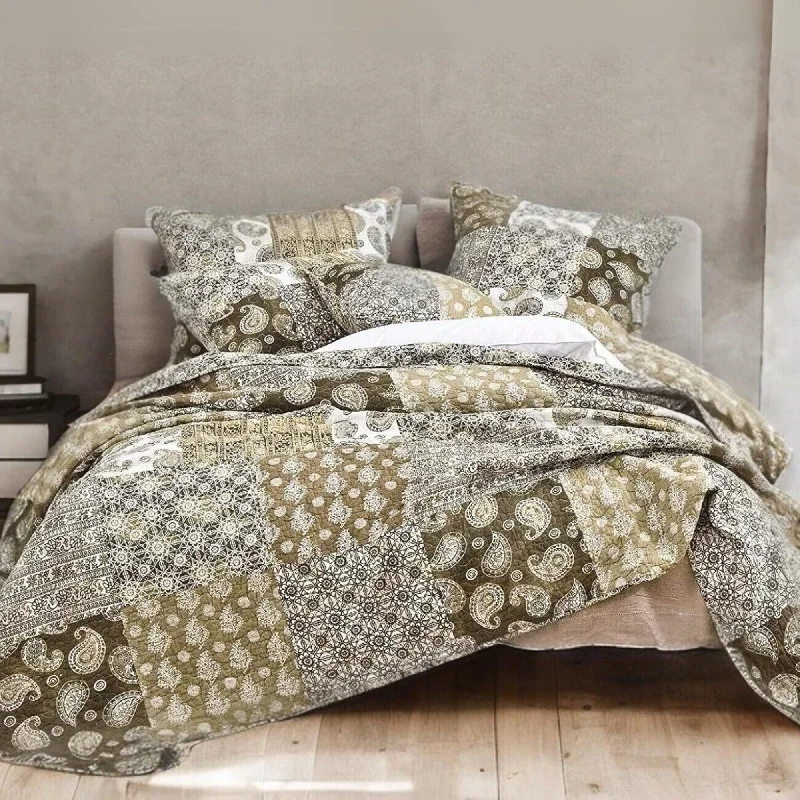 asian - inspired bedspreads with traditional motifs such as cherry blossoms or dragons for a zen atmosphereDaDa Bedding Bohemian Olive Brown Moroccan Paisley Floral Filigree Patchwork Cotton Bedspread Set (JHW-885) asian - inspired bedspreads with traditional motifs such as cherry blossoms or dragons for a zen atmosphereDaDa Bedding Bohemian Olive Brown Moroccan Paisley Floral Filigree Patchwork Cotton Bedspread Set (JHW-885)