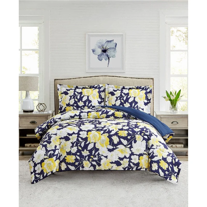 Full - size comforters suitable for full - sized beds in guest rooms or small bedroomsCEDAR COURT Aster Floral Yellow Ultra Soft Microfiber Reversible Comforter Set