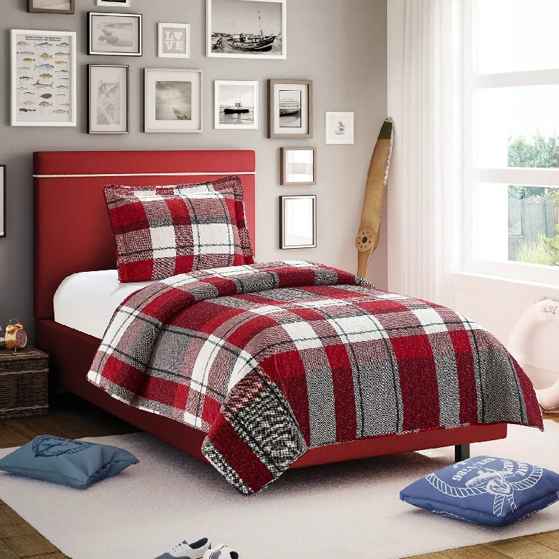 industrial style bedspreads with a rugged look for urban loftsAll American Collection Red-Green Plaid Printed Bedspread Set industrial style bedspreads with a rugged look for urban loftsAll American Collection Red-Green Plaid Printed Bedspread Set