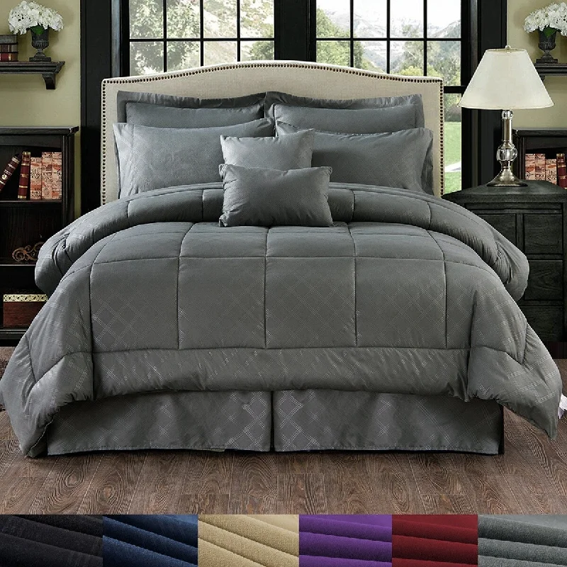 Queen - size comforters for standard queen - sized mattressesLuxurious 10 Piece Comforter Set Plaid Design Bed In A bag Queen - size comforters for standard queen - sized mattressesLuxurious 10 Piece Comforter Set Plaid Design Bed In A bag