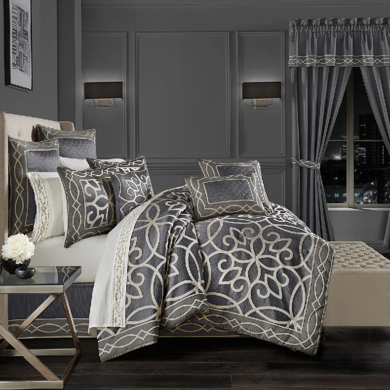 Wool - filled comforters with natural moisture - wicking and temperature - regulating featuresJ. Queen New York Deco Charcoal Comforter Set Wool - filled comforters with natural moisture - wicking and temperature - regulating featuresJ. Queen New York Deco Charcoal Comforter Set