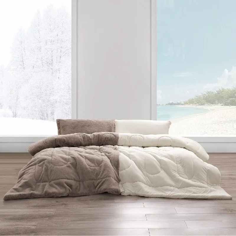 Silk - filled comforters for a luxurious and smooth touchOpposites Attract® - Coma Inducer® Oversized Comforter Set - Plush Brown Bear + Cooling Beige Cream Silk - filled comforters for a luxurious and smooth touchOpposites Attract® - Coma Inducer® Oversized Comforter Set - Plush Brown Bear + Cooling Beige Cream