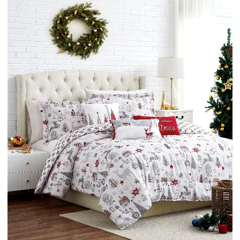 Wool - filled comforters with natural moisture - wicking and temperature - regulating featuresHolly Jolly Lane Oversized Reversable 6-Piece Comforter Set Wool - filled comforters with natural moisture - wicking and temperature - regulating featuresHolly Jolly Lane Oversized Reversable 6-Piece Comforter Set
