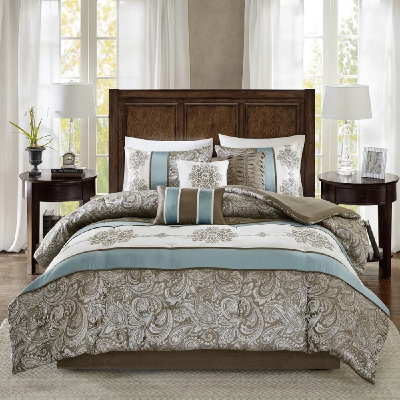 Microfiber - filled comforters that are lightweight and easy to care forMadison Park Lorraine Blue Jacquard 7-Piece Comforter Set Microfiber - filled comforters that are lightweight and easy to care forMadison Park Lorraine Blue Jacquard 7-Piece Comforter Set