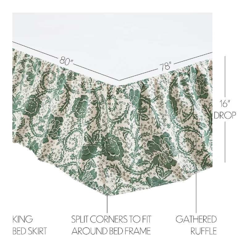 Full - size bed skirts with a gathered fabricDorset Green Floral King Bed Skirt 78x80x16 Full - size bed skirts with a gathered fabricDorset Green Floral King Bed Skirt 78x80x16