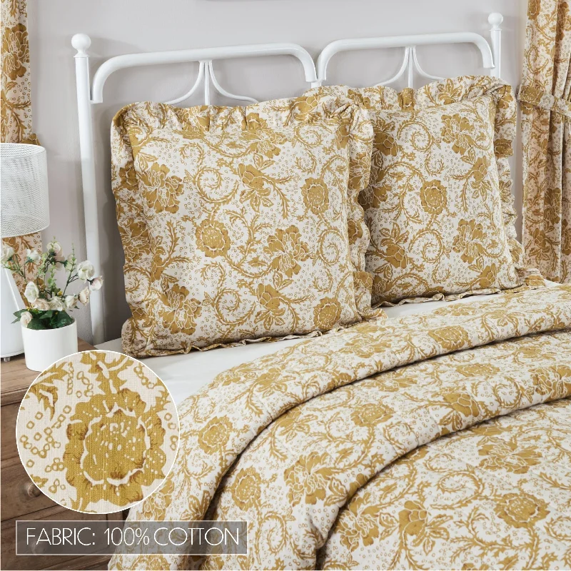 Bed skirts with a jacquard weave for a textured lookDorset Gold Floral Fabric Euro Sham 26x26 Bed skirts with a jacquard weave for a textured lookDorset Gold Floral Fabric Euro Sham 26x26