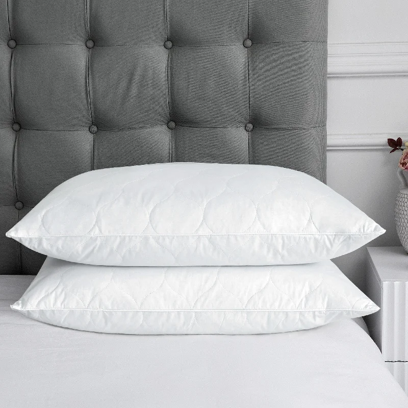 Velvet Pillows for a Touch of EleganceQuilted Cotton Cover Soft Goose Feather Down Pillows Set of 2 - White