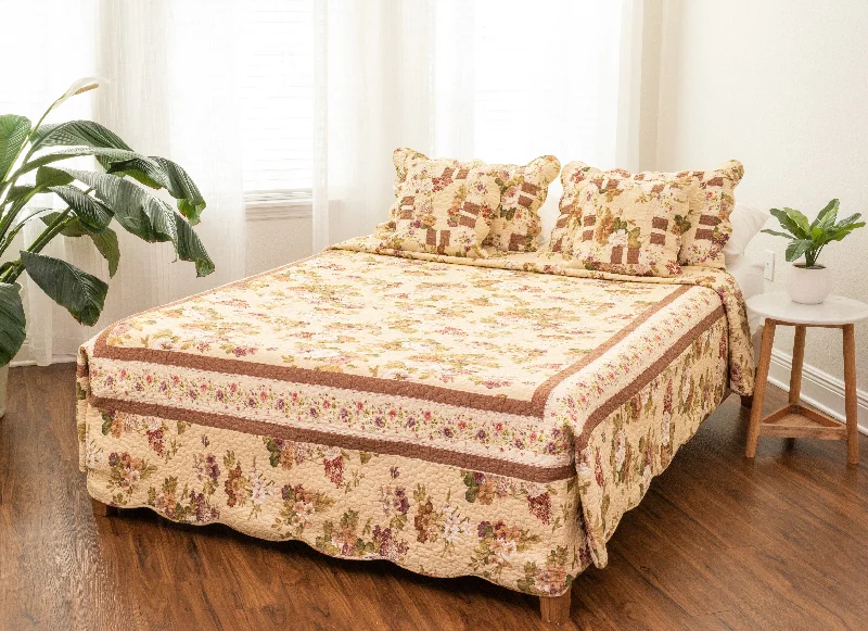 victorian style bedspreads with intricate embroidery for a classic and elegant touchDaDa Bedding Vintage Cottage Rose Garden Floral Ivory Yellow Cotton Scalloped Quilted Bedspread Set (DXJ103478) victorian style bedspreads with intricate embroidery for a classic and elegant touchDaDa Bedding Vintage Cottage Rose Garden Floral Ivory Yellow Cotton Scalloped Quilted Bedspread Set (DXJ103478)