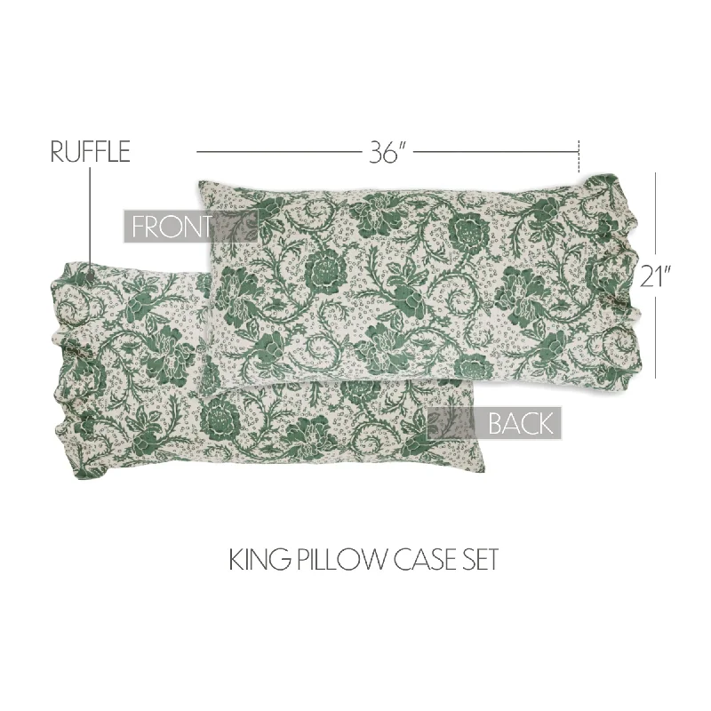 Bed skirts with a child - friendly printDorset Green Floral Ruffled King Pillow Case Set of 2 21x36+4