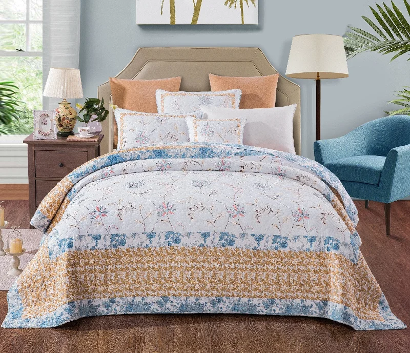 tropical style bedspreads with palm leaves and bright colors for a vacation - like vibeTache Coastal Cottage Embroidered White Blue Yellow Floral Cotton Patchwork Quilt Set (JHW-668) tropical style bedspreads with palm leaves and bright colors for a vacation - like vibeTache Coastal Cottage Embroidered White Blue Yellow Floral Cotton Patchwork Quilt Set (JHW-668)