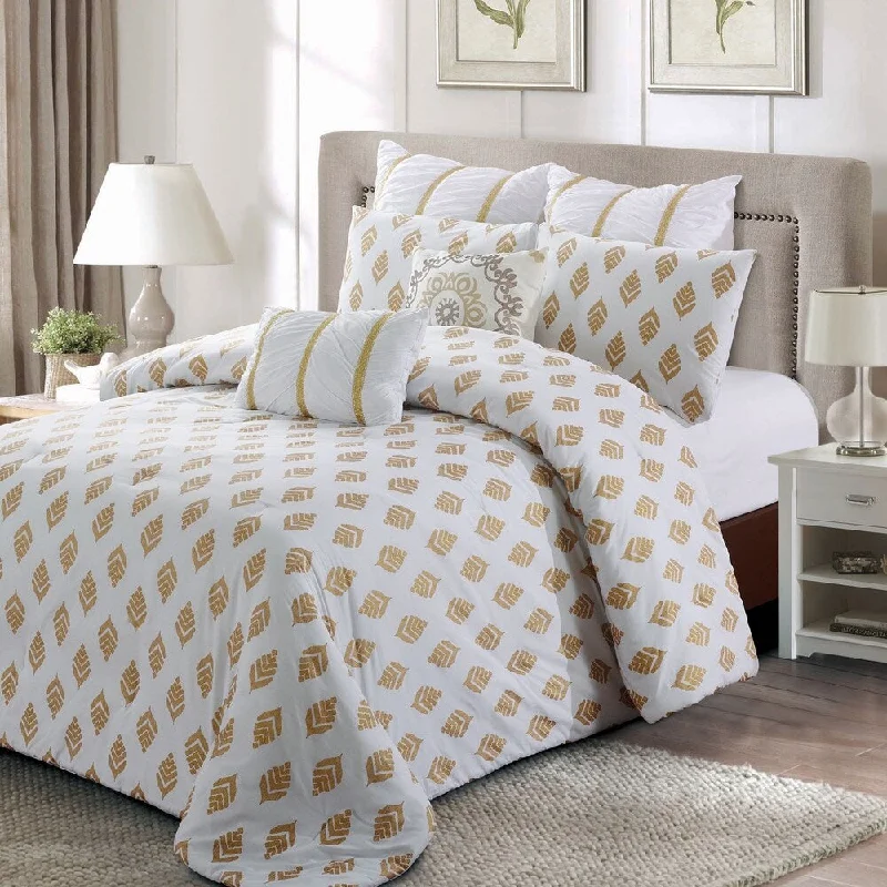 Latex - filled comforters with a bouncy texture and good supportStyle quarters - Gold Leaf 7pc Comforter Set-100% cotton- Abstract Gold Leaves Pattern - Machine Washable - King Latex - filled comforters with a bouncy texture and good supportStyle quarters - Gold Leaf 7pc Comforter Set-100% cotton- Abstract Gold Leaves Pattern - Machine Washable - King