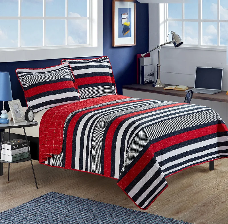 silk bedspreads with a luxurious and smooth textureAll American Collection Contemporary Red-Navy Striped Bedspread Set silk bedspreads with a luxurious and smooth textureAll American Collection Contemporary Red-Navy Striped Bedspread Set