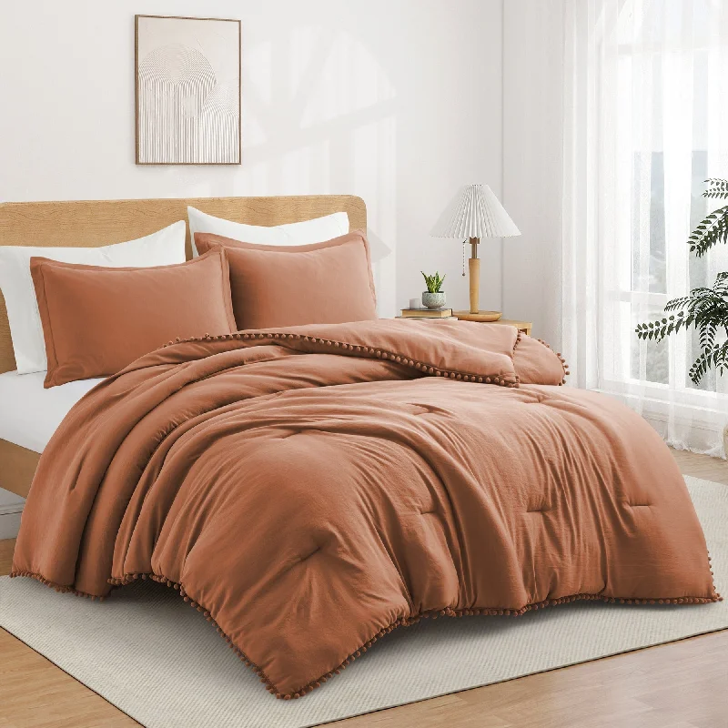 Bamboo - fiber - filled comforters with antibacterial and breathable qualitiesAll Season Ball Pom Design Comforter Set with Pillowcases, Pom Pom Fringe Bedding Set Bamboo - fiber - filled comforters with antibacterial and breathable qualitiesAll Season Ball Pom Design Comforter Set with Pillowcases, Pom Pom Fringe Bedding Set