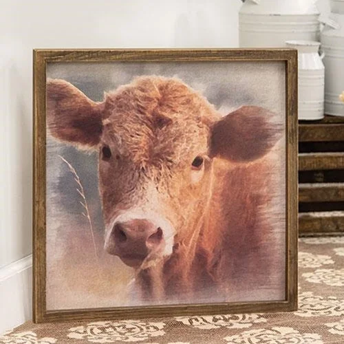 Linen bed skirts for a natural and rustic feelCow Portrait Framed Print Wood Frame