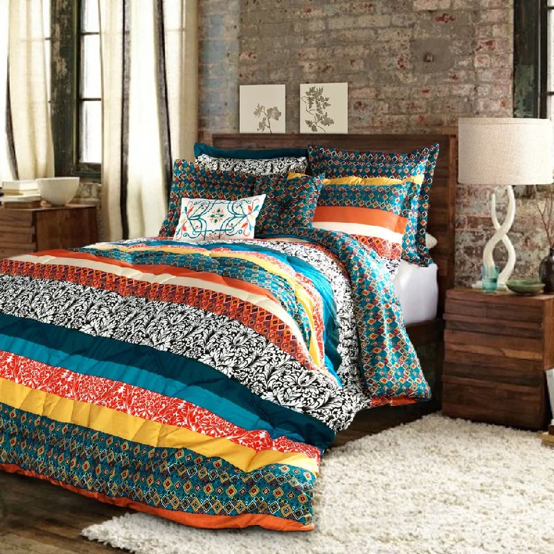 Goose down comforters known for their superior quality and insulationThe Curated Nomad La Boheme Boho Stripe 7-piece Comforter Set Goose down comforters known for their superior quality and insulationThe Curated Nomad La Boheme Boho Stripe 7-piece Comforter Set