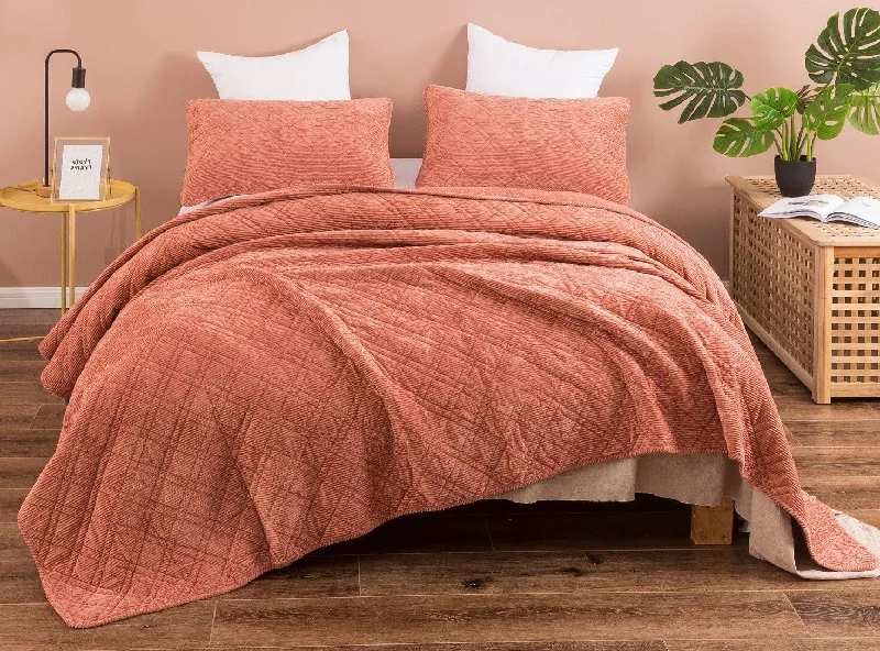 country style bedspreads with floral prints and gingham accents for a homely feelDaDalogy Bedding Terracotta Coral Brick Orange Soft Velour Corduroy Bedspread Set (JHW952) country style bedspreads with floral prints and gingham accents for a homely feelDaDalogy Bedding Terracotta Coral Brick Orange Soft Velour Corduroy Bedspread Set (JHW952)