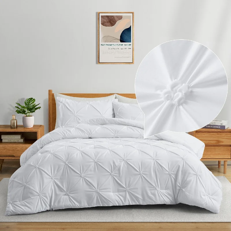 Microfiber - filled comforters that are lightweight and easy to care for3 Piece Reversible Pintuck Pinch Pleat Bohemia and Tufted Clipped Comforter Set