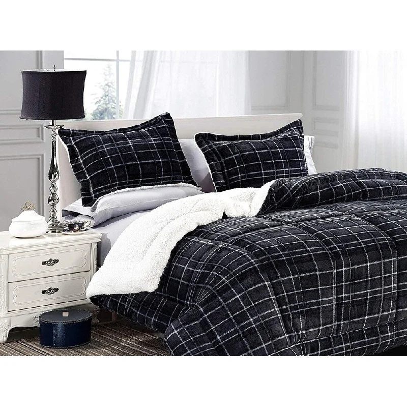 Duck down comforters with a softer feel and good warmth retentionElegant Comfort 3-Piece Plaid Pattern Sherpa-Backing Reversible Comforter Set