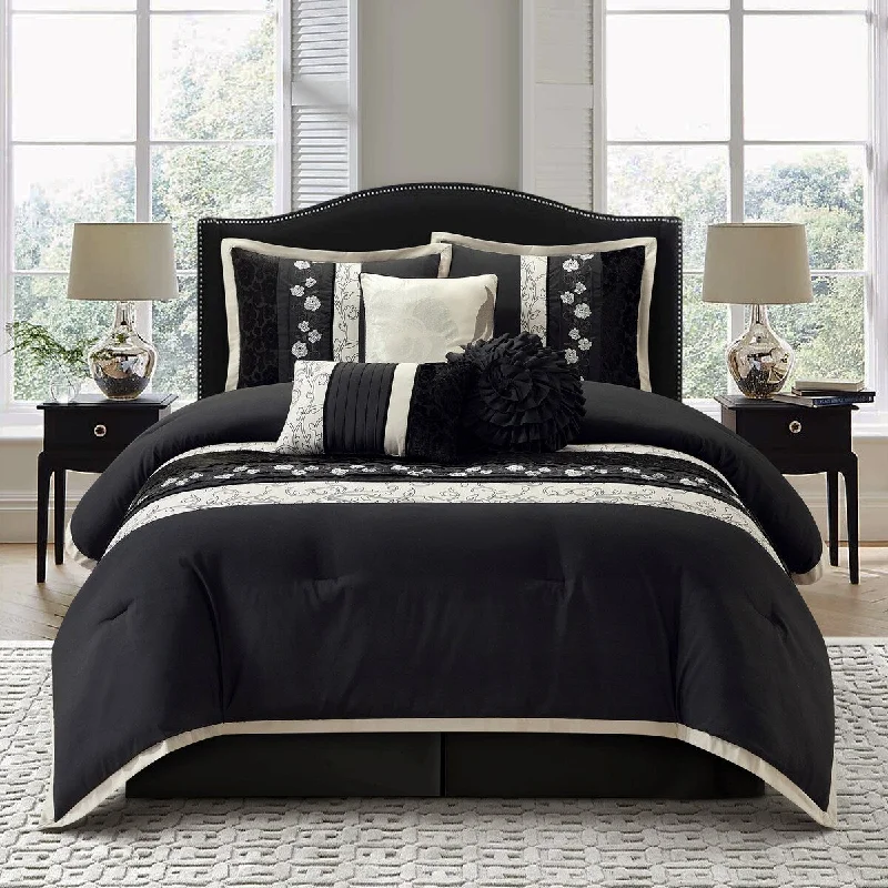 Cotton - filled comforters for a breathable and natural sleep experienceNanshing Stella Black 7-Piece Roses Design Comforter Set