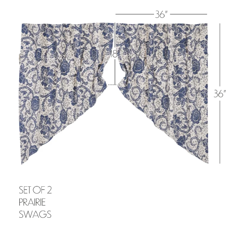 Bed skirts with a modern art - inspired printDorset Navy Floral Prairie Swag Set of 2 36x36x18 Bed skirts with a modern art - inspired printDorset Navy Floral Prairie Swag Set of 2 36x36x18
