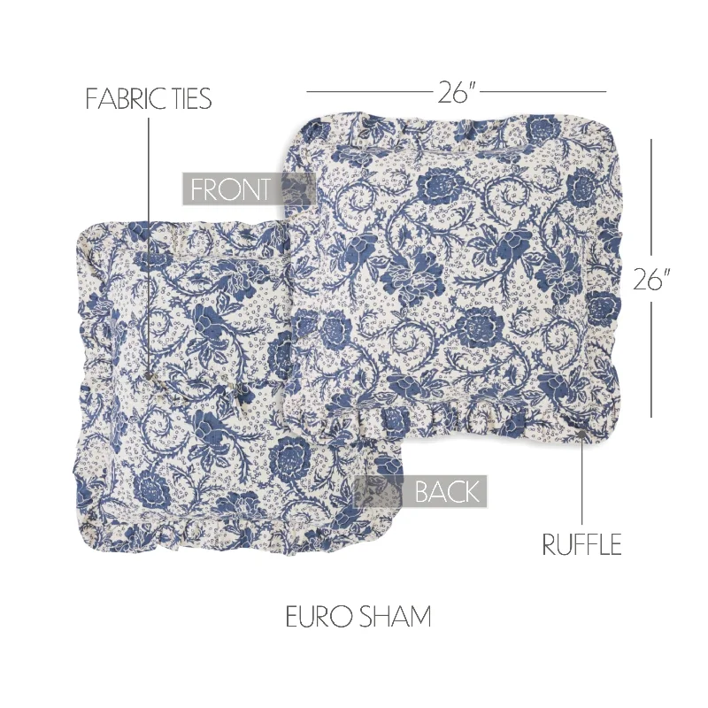 Full - size bed skirts with a gathered fabricDorset Navy Floral Fabric Euro Sham 26x26 Full - size bed skirts with a gathered fabricDorset Navy Floral Fabric Euro Sham 26x26