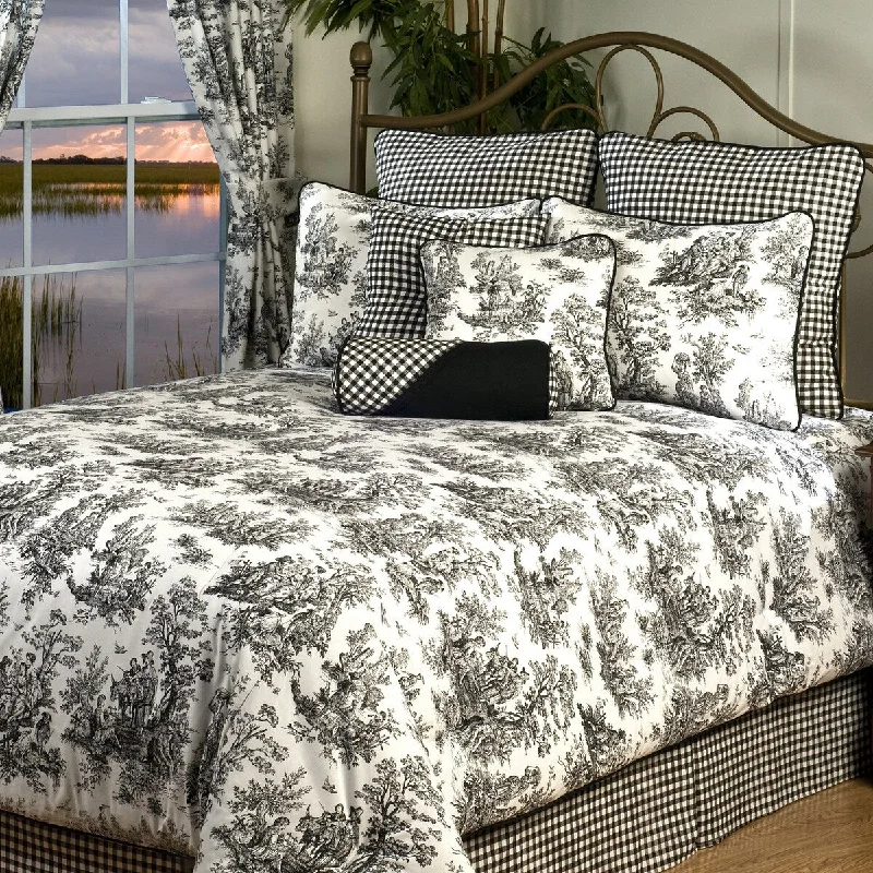 King - size comforters to fit large king - sized beds perfectlyPlymouth Toile black and white Queen 9-piece Luxury Bedding Set
