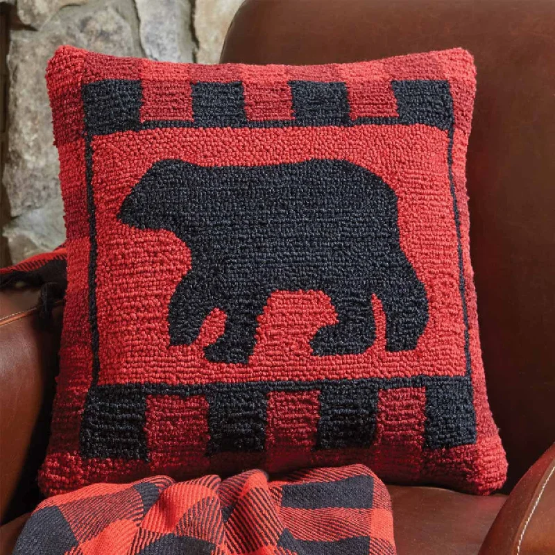 Round Pillows for Boho-Style InteriorsBuffalo Check Bear Hooked Pillow Polyester Fill 18"x18" - Park Designs Round Pillows for Boho-Style InteriorsBuffalo Check Bear Hooked Pillow Polyester Fill 18"x18" - Park Designs