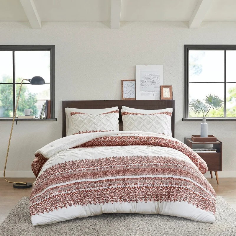 Full - size comforters suitable for full - sized beds in guest rooms or small bedroomsINK+IVY Mila Auburn 3 Piece Cotton Comforter Set with Chenille Tufting