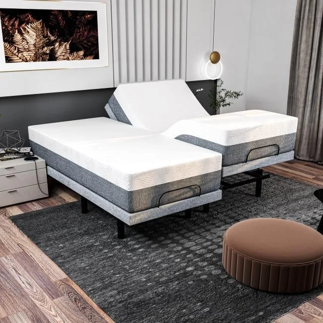 Memory foam mattresses for pressure relief and contouringRenanim Adjustable SplitKing Bed Frame with Hybrid Mattress, Dual Massage, USB Ports, App, Remote Memory foam mattresses for pressure relief and contouringRenanim Adjustable SplitKing Bed Frame with Hybrid Mattress, Dual Massage, USB Ports, App, Remote