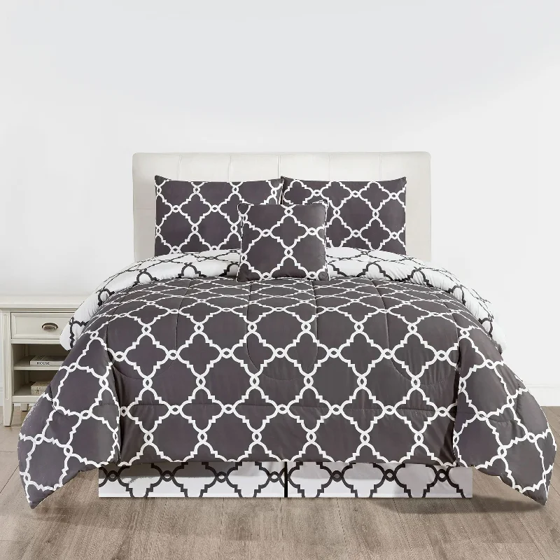 Microfiber - filled comforters that are lightweight and easy to care forComforter Set Reversible 5 Piece Soft Bedding with Decorative Pillow