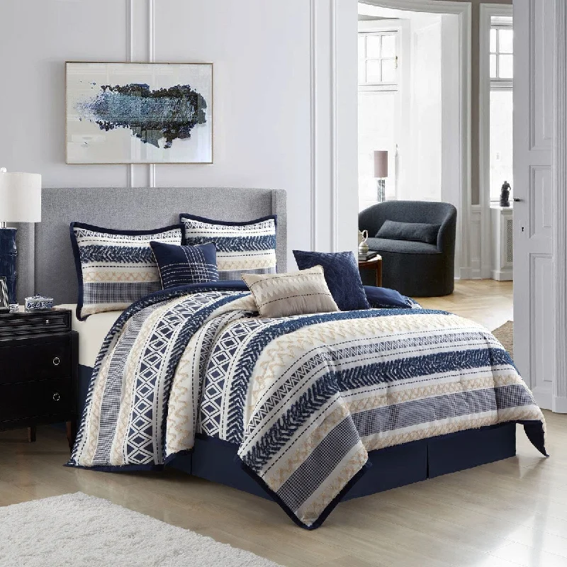 Microfiber - filled comforters that are lightweight and easy to care forNanshing Silvia 7 Piece Striped Jacquard Comforter Set
