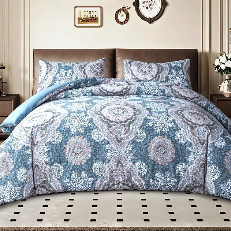 Synthetic - filled comforters like polyester for affordability and hypoallergenic properties3-Piece 100% Cotton Comforter Set, Flower Pattern Printed Comforter and 2 Pillowcases for All Season Synthetic - filled comforters like polyester for affordability and hypoallergenic properties3-Piece 100% Cotton Comforter Set, Flower Pattern Printed Comforter and 2 Pillowcases for All Season